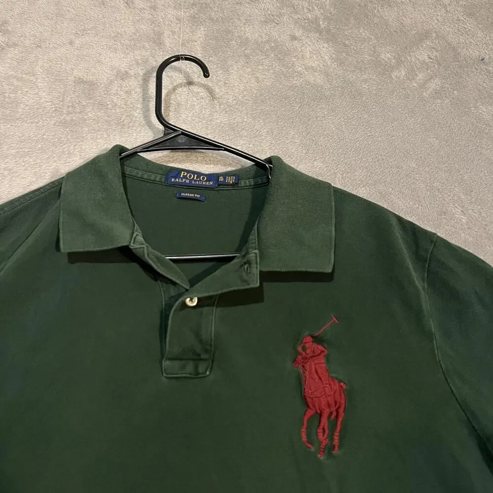 Polo Ralph Lauren Polo Shirt Mens XL Green Big Pony Classic Fit 3 Logo